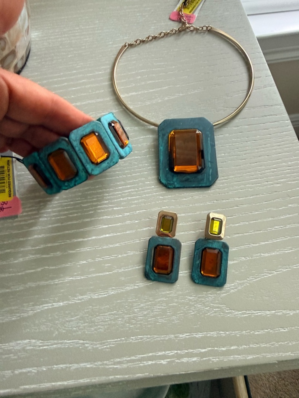 Turquoise & Amber Gemstone Necklace, Bracelet & Earring Set Dillards
